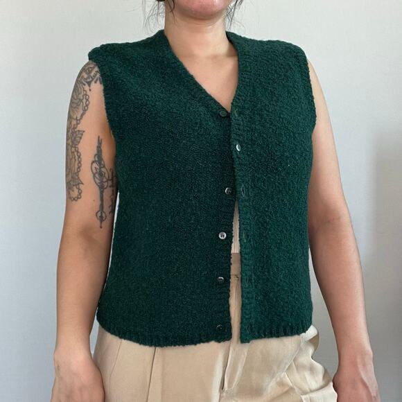 Preview Collection Green Wool Blend Button‎ Vest Sweater Size M Minimalist 90s - Picture 9 of 9